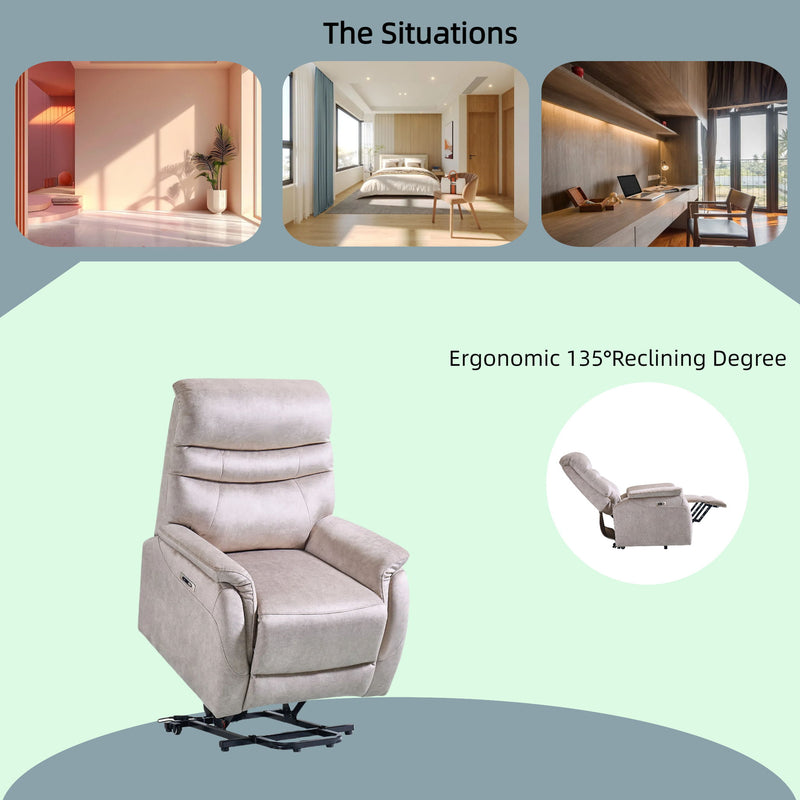 Comfortable Electric Lift Chair, Made Of High Grade Leather, Provides Full Body Support And Convenient Remote Control Operation, Making It An Ideal Choice For The Elderly And Those With Limited Mobili - Light Gray