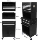 6 Drawer Lockable Tool Cabinet On Wheels, Steel Rolling Tool Chest With Detachable Toolbox