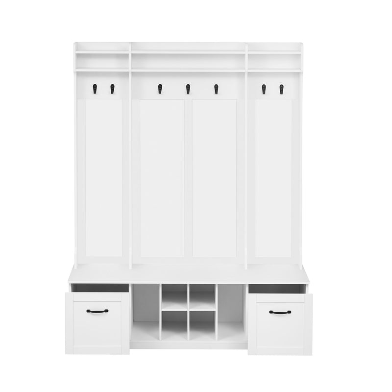5 In 1 Entryway Bench With Coat Rack, 7 Sturdy Hooks, 2 Spacious Drawers And Adjustable Shelves