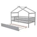 Twin Size Wooden House Bed with Twin Size Trundle, Gray