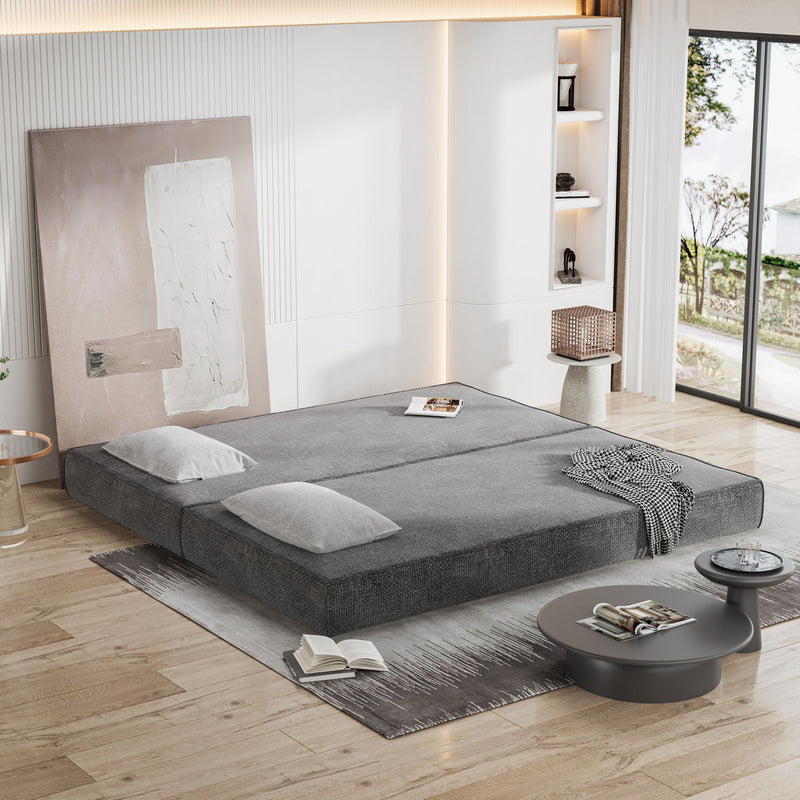 Convertible Couch Bed With 2 Pillows, 3 Seat Folding Floor Couch & King Size Bed Mattress, Diy Combination - Gray