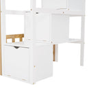 Stairway Twin-Over-Twin Bunk Bed,House Bed,Storage and Guard Rail,Natural Bed +White Stair(OLD SKU :LT000308AAK)