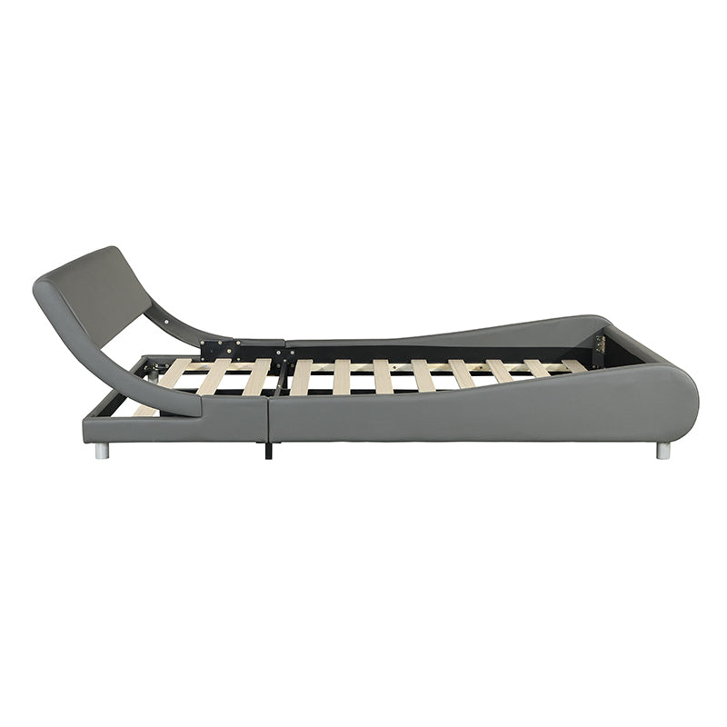 Faux Leather Upholstered Platform Bed Frame, Curve Design, Wood Slat Support, No Box Spring Needed, Easy Assemble, Queen Size, Gray - Atlantic Fine Furniture Melbourne FL