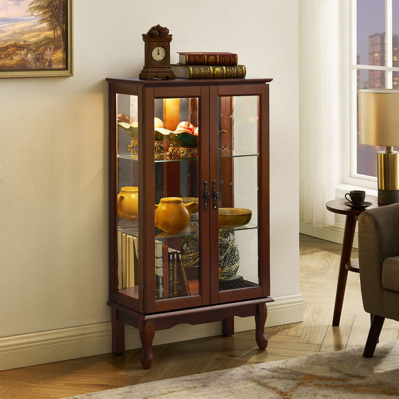 Curio Cabinet Lighted Curio Diapaly Cabinet With Adjustable Shelves And Mirrored Back Panel, Tempered Glass Doors (3 Tier), (E26 Light Bulb Not Included)