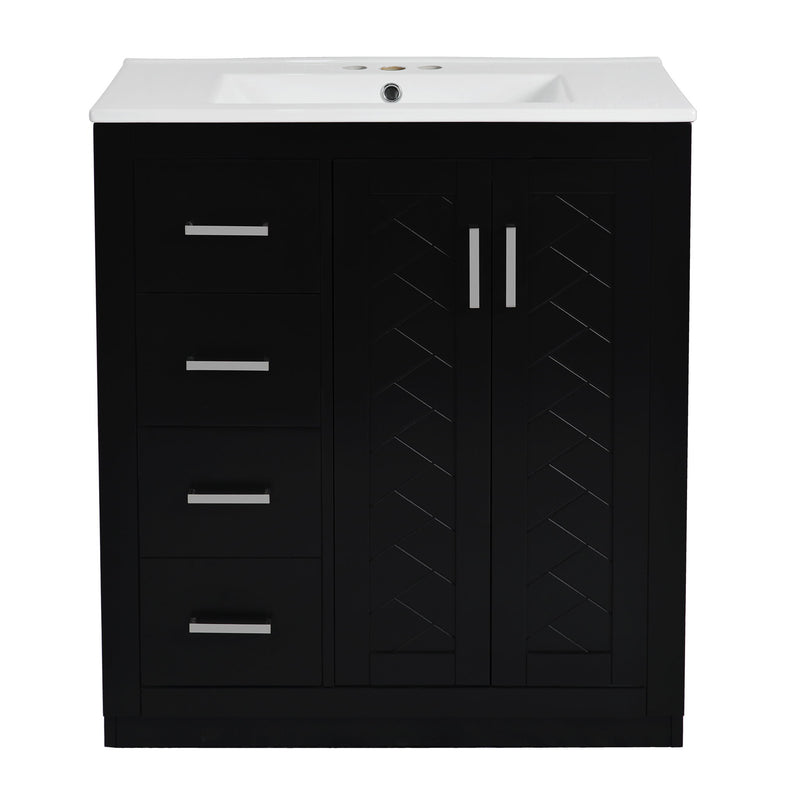 Ceramic Sink Combo, Freestanding Vanity Set With 3 Drawers & Soft Closing Doors