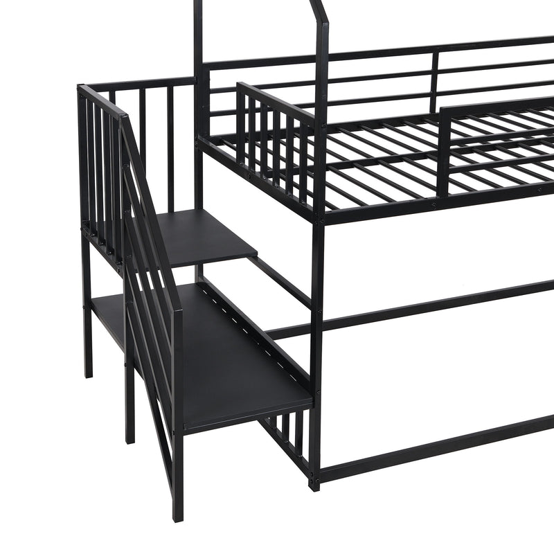 Twin Over Twin Metal Bunk Bed House Bed With Slide And Staircase