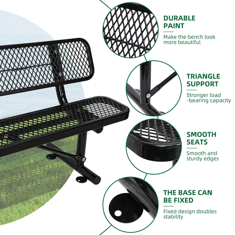 Outdoor Steel Bench With Backrest