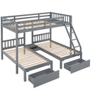 Full Over Twin & Twin Bunk Bed, Wood Triple Bunk Bed with Drawers and Guardrails, Gray (OLD SKU: LP000143AAE)