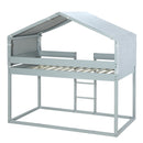 Twin Over Twin Bunk Bed Wood Bed with Tent, Gray