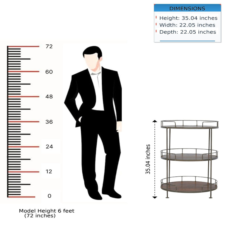 Industrial Round Butler Tray Table - Chestnut