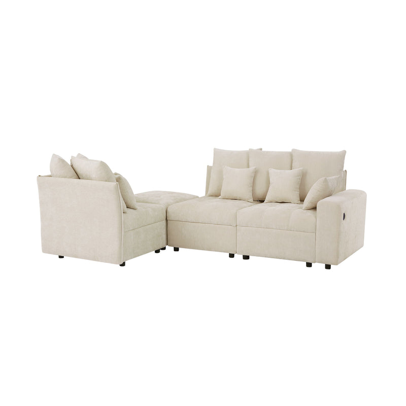 Sectional Sofa Modular Sofa Couch With Three USB Ports, A Removable Storage Ottoman And Five Back Pillows For Living Room