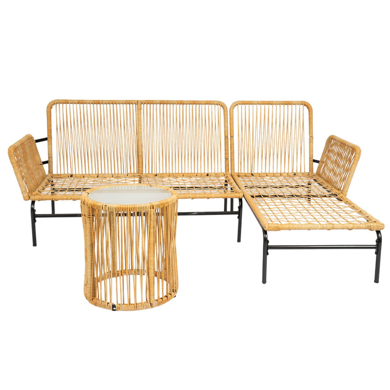 3 Pieces Outdoor Patio Wicker Furniture Sets Table And Chairs With Thick Cushion Outdoor Sofa Set Wicker And Cushion - Natural Yellow / Creme