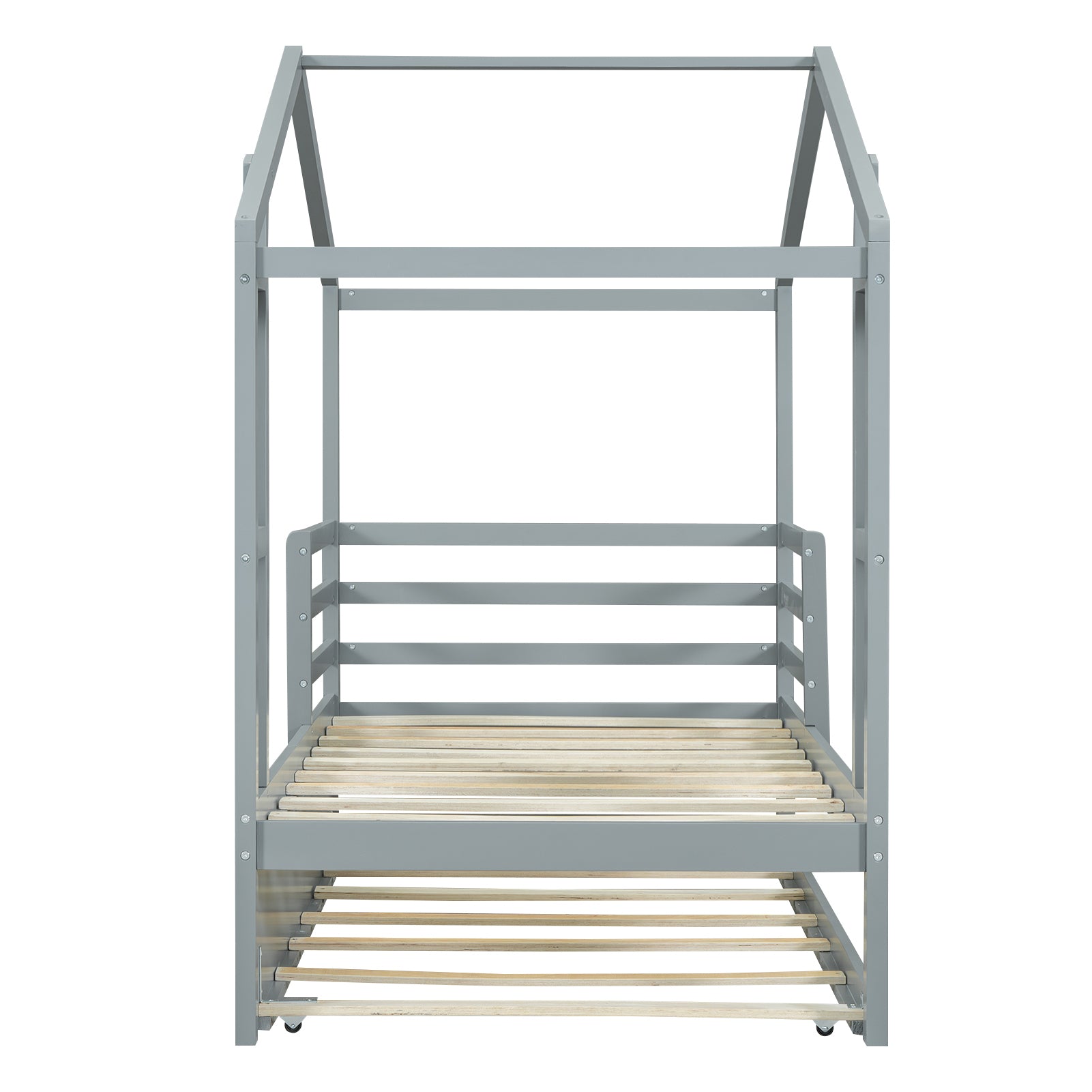 Twin Size Wood House Bed with Fence and Writing Board, Gray - Atlantic Fine Furniture Melbourne FL