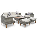6 Pieces All Weather Sofa Set, Outdoor Rattan Sofa With Double Cushions