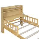 Twin Size Car Bed with Bear-Shaped Headboard, USB and LED, Natural