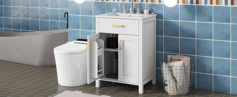 Bathroom Vanity Combo With Ceramic Sink, Luxurious Space-Saving Vanity, 2 Soft Close Doors