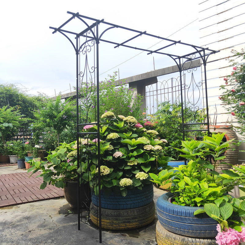 Metal Garden Arch Climbing Plants Support Rose Arch Outdoor - Black