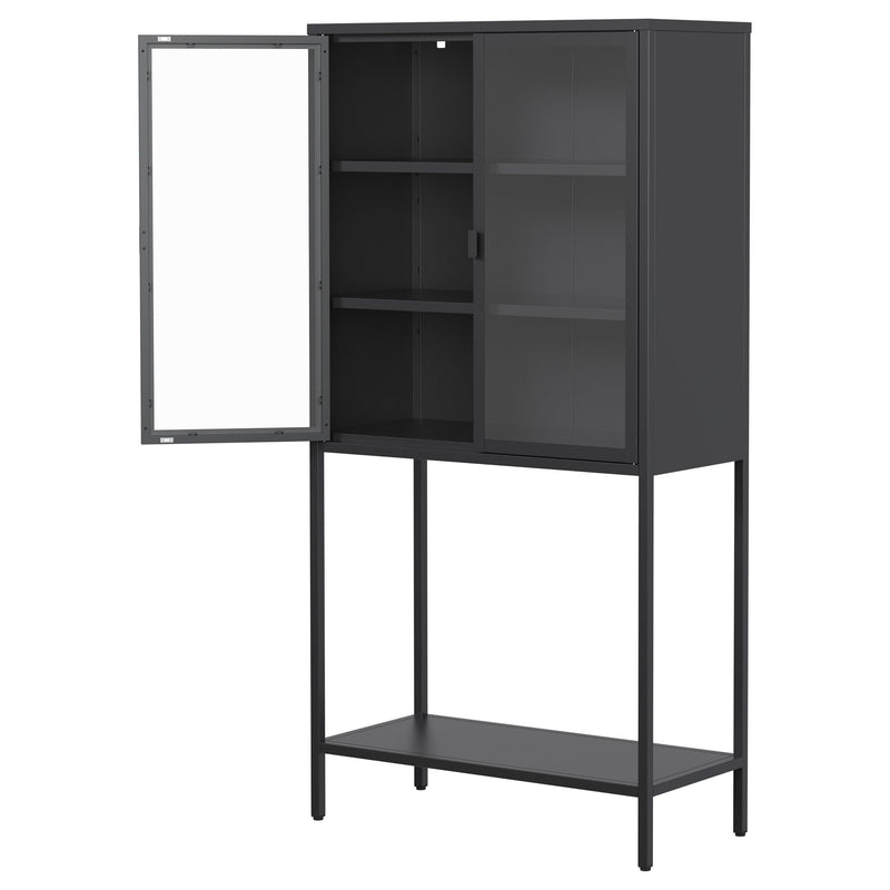 Heavy Duty Metal Storage Cabinet, Display Storage Cabinet With Glass Doors And 2 Adjustable Shelves, Tall Bookcase Modern Bookshelf Cabinet For Home Office, Living Room, Pantry