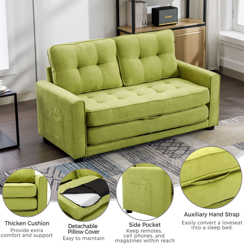 Loveseat Sofa With Pull-Out Bed Modern Upholstered Couch With Side Pocket For Living Room Office