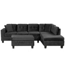 Modern Sectional Sofa With Storage Ottoman, L - Shape Couch With 2 Pillows And Cup Holders