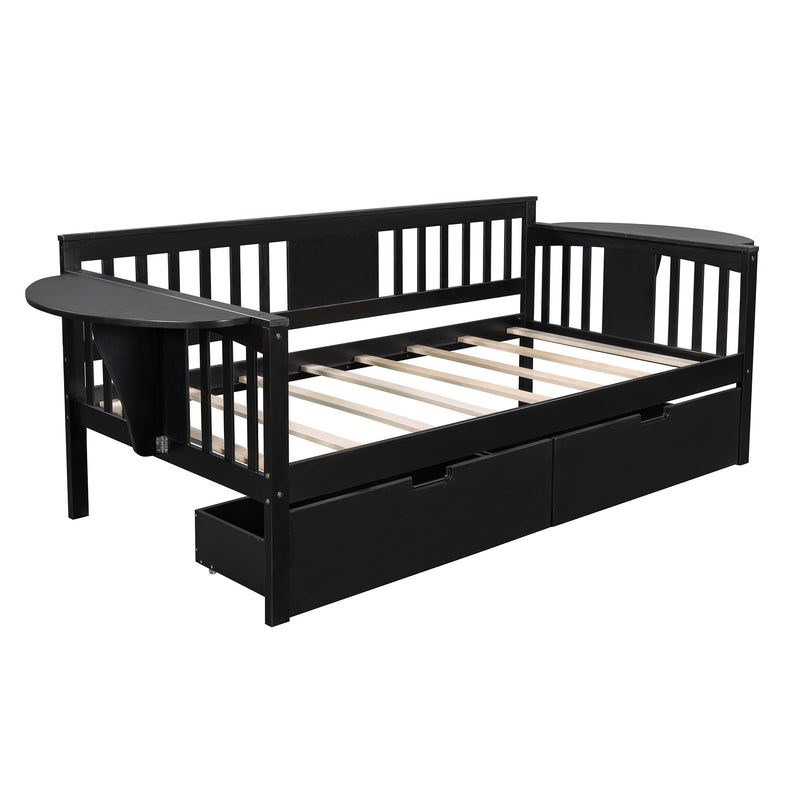 Twin size Daybed with Two Drawers, Wood Slat Support, Espresso