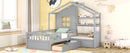 House Bed With Sofa, Kids Platform Bed With 2 Drawers And Storage Shelf