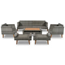 6 Pieces All Weather Sofa Set, Outdoor Rattan Sofa With Double Cushions