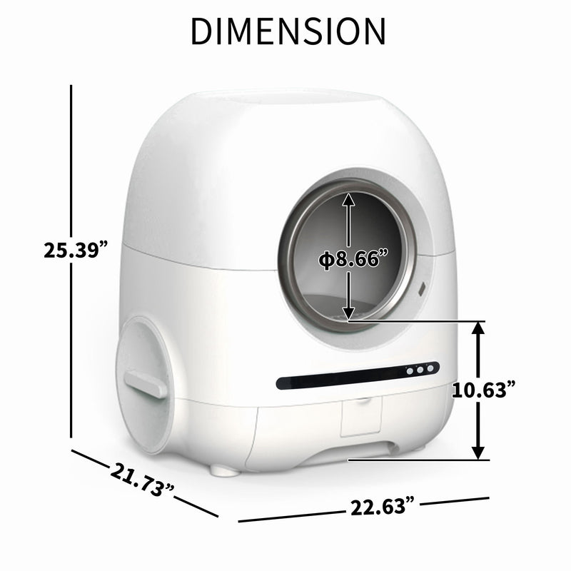 Self-Cleaning Cat Litter Box, 68L+9L, Suitable For A Variety Of Cat Litter, App Control, Real-Time Video, Photo And Video, Safe And Reliable, Ionic Deodorization, With Exhaust Hose, Support Wifi - White