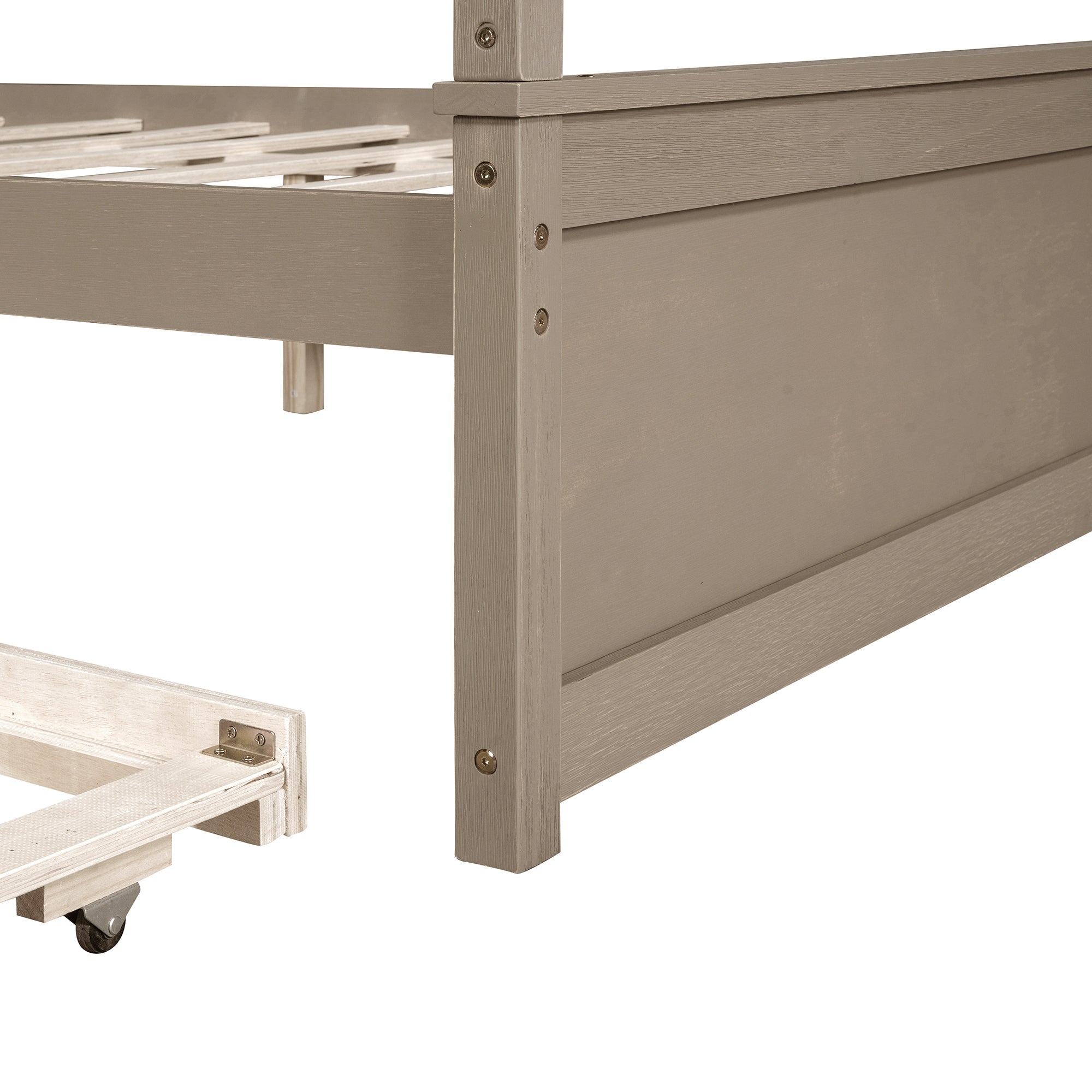 Wood Canopy Bed with Trundle Bed ,Full Size Canopy Platform bed With  Support Slats .No Box Spring Needed, Brushed  Light Brown - Atlantic Fine Furniture Melbourne FL