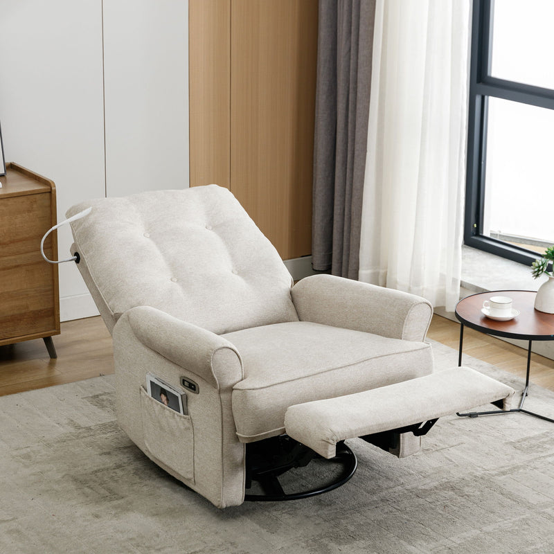 Reclining Chair 270 Degree Swivel Recliner Chairs With USB Port, Side Pocket And Touch Sensitive Lamp For Living Room, Bedroom