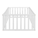 Twin Size Wood Floor Bed Frame with Fence and Door, White(OLD SKU :WF289661AAK)