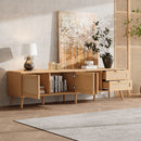 TV Stand, Media Console, 2 Drawers & Cable Management - Natural Wood