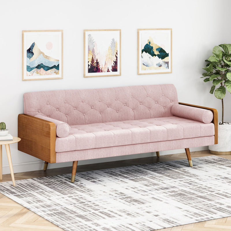 Aidan - Mid Century Modern Tufted Fabric Sofa - Blush