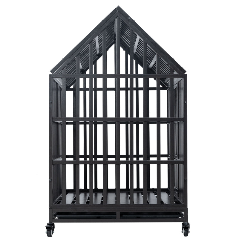 Heavy Duty Dog Cage Pet Crate With Roof & Window On Roof - Black