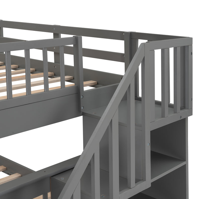 Stairway Full-Over-Full Bunk Bed with Storage and Guard Rail for Bedroom, Dorm, Gray(OLD SKU:LP000110AAE)