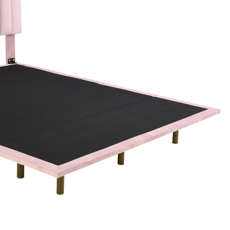 Upholstered Bed With Sensor Light And Headboard, Floating Velvet Platform Bed