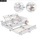 Full Size Wood Storage Hydraulic Platform Bed with Twin Size Trundle, Side Table and Lounge, White