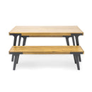 1 Dining Table & 2 Dining Benches - Light Teak