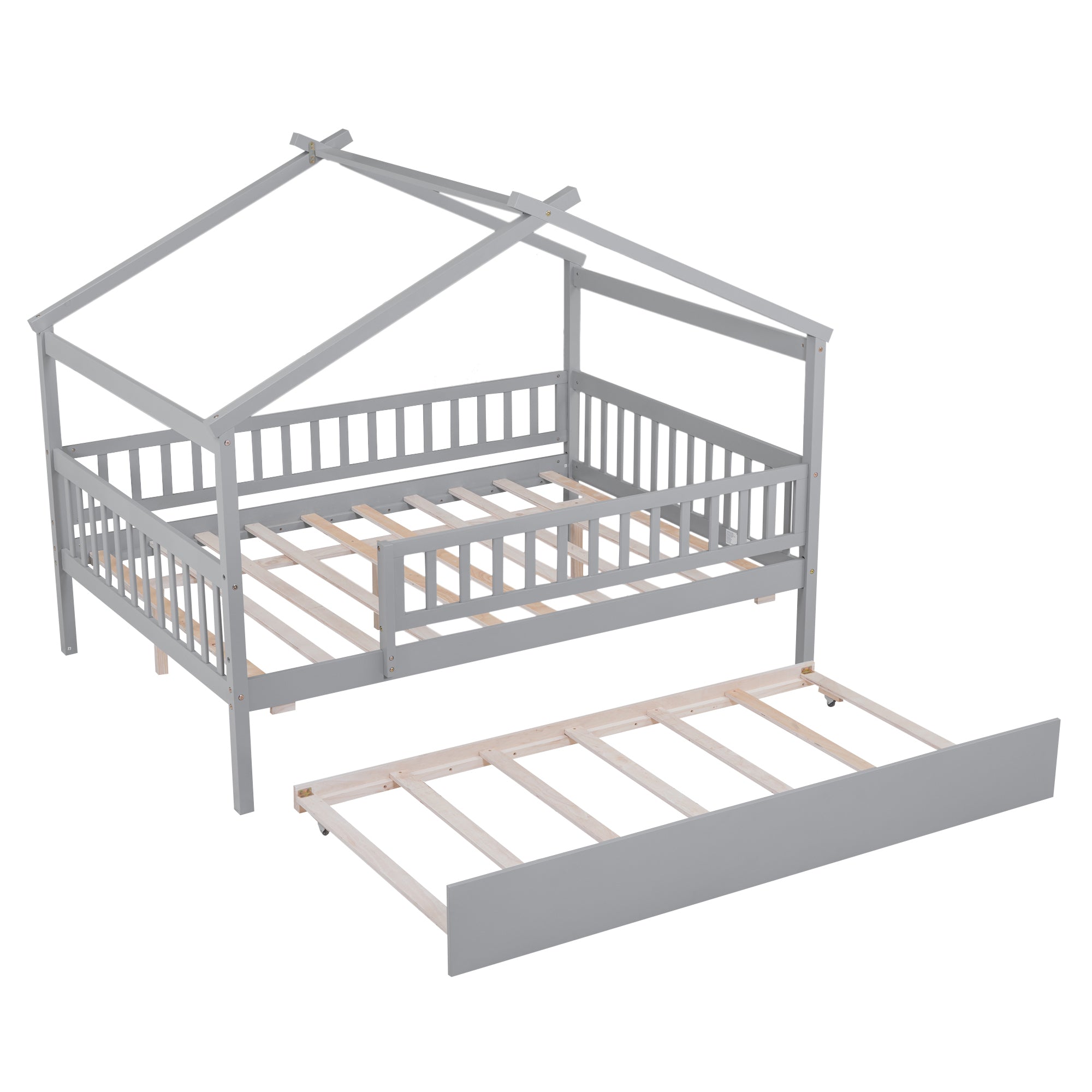 Full Size Wooden House Bed with Twin Size Trundle, Gray - Atlantic Fine Furniture Melbourne FL