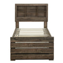 Farmhouse Style Twin Size Bookcase Captain Bed with Three Drawers and Trundle, Rustic Brown