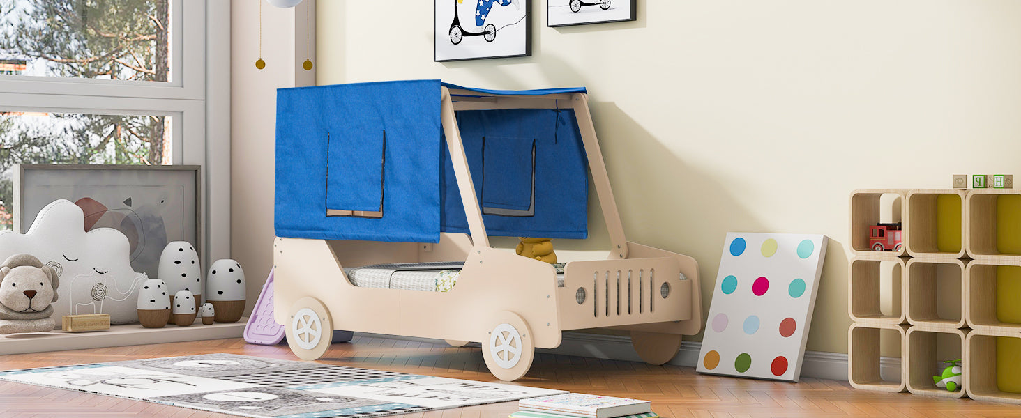 Twin Size Car Shaped Bed with Tents,Natural - Atlantic Fine Furniture Melbourne FL
