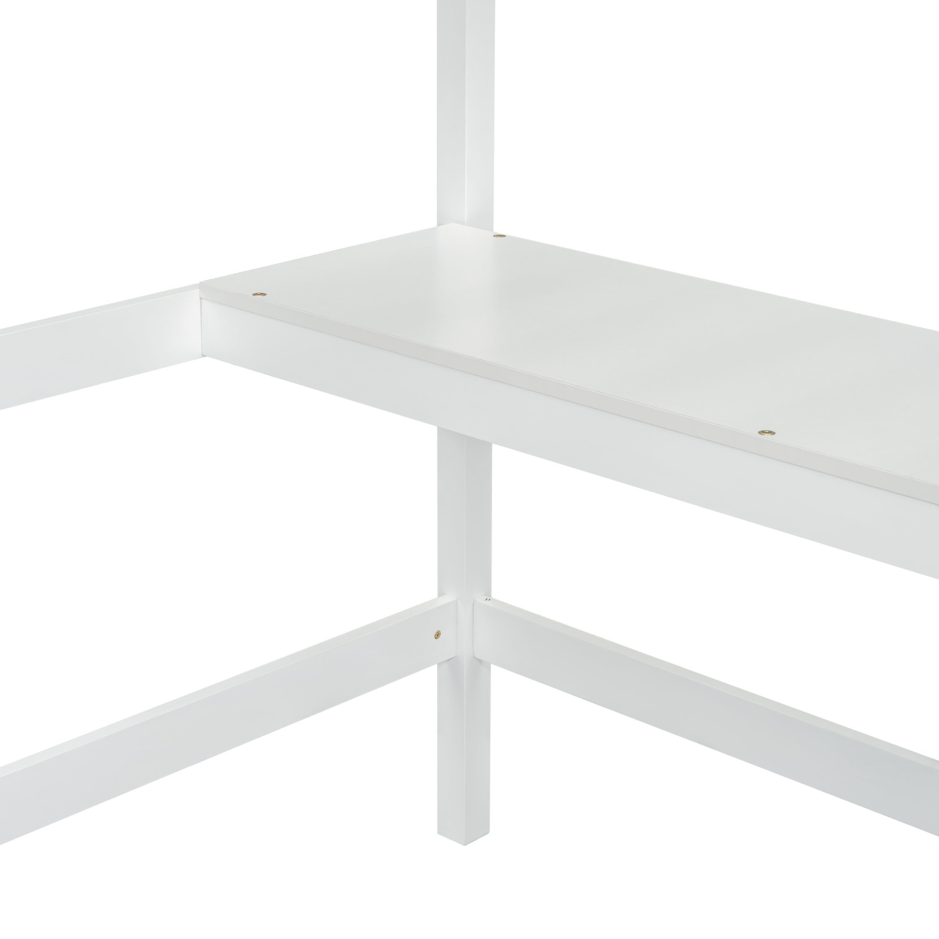 Full Loft Bed with Built-in Desk, Ladder Platform, Ladders, Guardrails,White