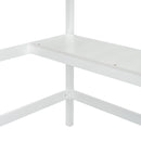 Full Loft Bed with Built-in Desk, Ladder Platform, Ladders, Guardrails,White