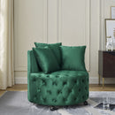 Modern Upholstered Swivel Chair With Button Tufted Design And Movable Wheels