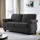 Soft Loveseat, Upholstered 2 Seater Couch, Loose Back Cushions And Turned Legs