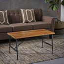 Rectangle Outdoor Coffee Table With Angled Tubular Legs And Wood Top - Black
