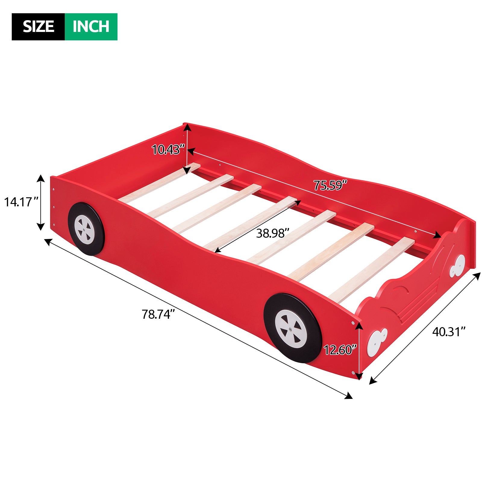 Twin Size Car-Shaped Platform Bed, Red - Atlantic Fine Furniture Melbourne FL