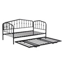 Twin Size Stylish Metal Daybed with Twin Size Adjustable Trundle, Portable Folding Trundle, Black