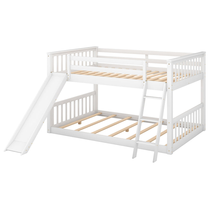 Full Over Full Bunk Bed With Convertible Slide And Ladder - White