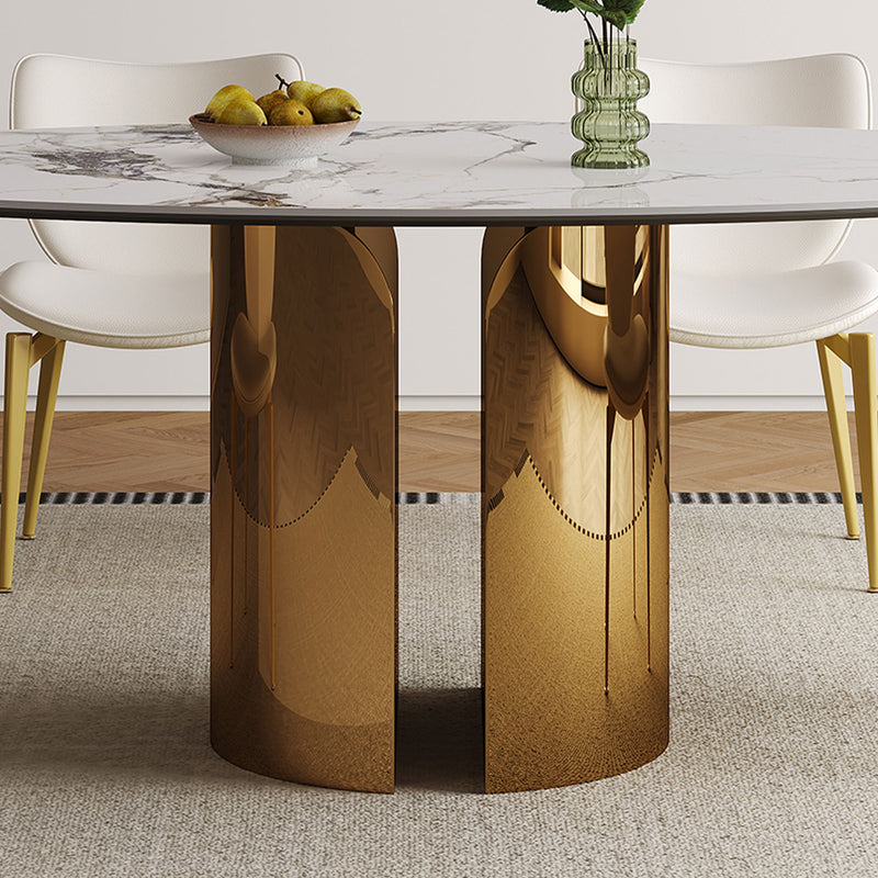 Steel Base Oval Sintered Stone Dining Table With 4 Chairs